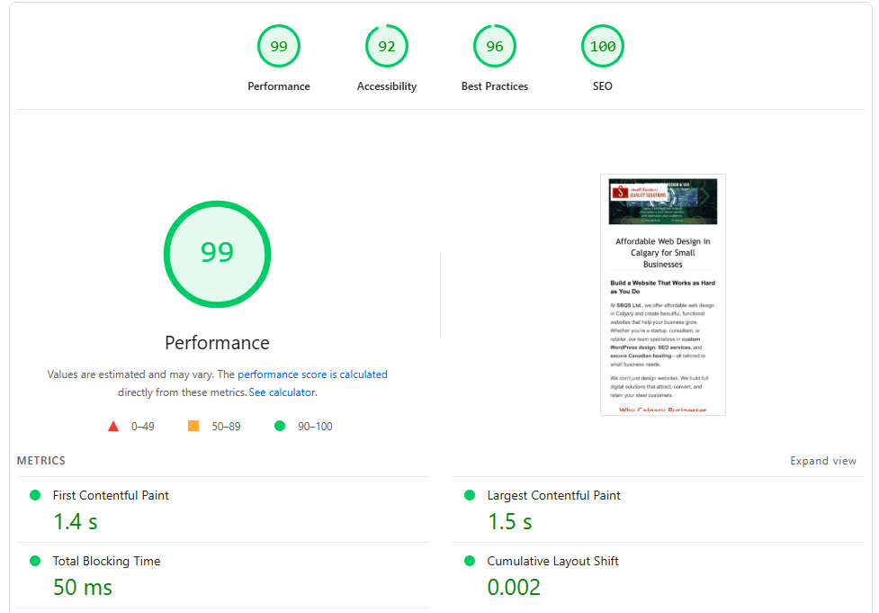 Website Performance in mobile